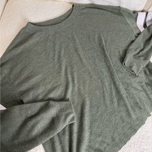 Green Long Sleeve Waffle Knit Top